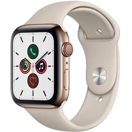 Apple Watch (Series 4) Syyskuu 2018 44 mm - Ruostumaton teräs Kulta - Armband Sport loop Harmaa hiekka
