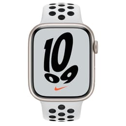 Apple Watch (Series 7) GPS 45 mm - Alumiini Tähtivalkea - Nike Sport band Wit/Musta
