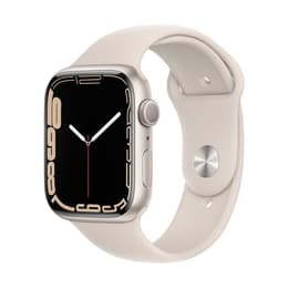 Apple Watch (Series 7) 2021 GPS + Cellular 45 mm - Ruostumaton teräs Valkoinen - Sport band Wit