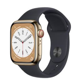 Apple Watch (Series 7) 2021 GPS + Cellular 45 mm - Ruostumaton teräs Kulta - Sport band Musta