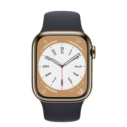 Apple Watch Series 7 (2021) GPS + Cellular 45 mm - Ruostumaton teräs Kulta - Sport band Musta