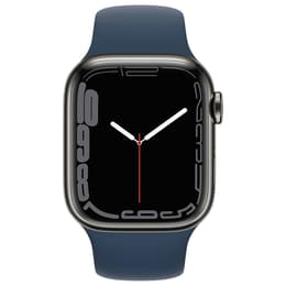 Apple Watch (Series 7) 2021 GPS + Cellular 45 mm - Ruostumaton teräs Musta - Sport band Sininen