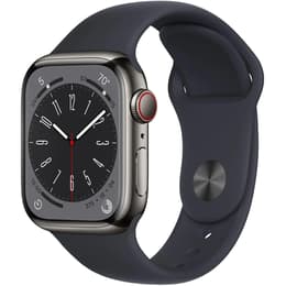 Apple Watch (Series 8) 2022 GPS + Cellular 41 mm - Ruostumaton teräs Grafiitti - Sport band Musta