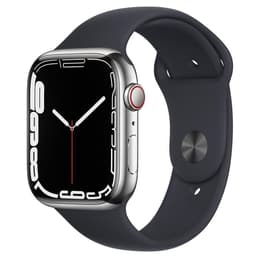 Apple Watch (Series 7) 2021 GPS + Cellular 45 mm - Ruostumaton teräs Hopea - Sport band Musta