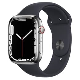 Apple Watch Series 7 (2021) GPS + Cellular 45 mm - Ruostumaton teräs Hopea - Sport band Musta