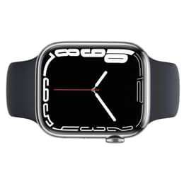 Apple Watch (Series 7) 2021 GPS + Cellular 45 mm - Ruostumaton teräs Hopea - Sport band Musta
