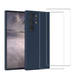 Kuori Galaxy S23 Ultra ja 2 suojakalvo - Silikoni - Laivastonsininen