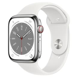 Apple Watch (Series 8) 2022 GPS + Cellular 45 mm - Ruostumaton teräs Hopea - Sport band Wit