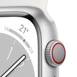 Apple Watch Series 8 (2022) GPS + Cellular 45 mm - Ruostumaton teräs Hopea - Sport band Valkoinen
