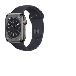 Apple Watch (Series 8) 2022 GPS + Cellular 45 mm - Ruostumaton teräs Harmaa - Sport band Musta