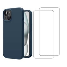 Kuori iPhone 15 ja 2 suojakalvo - Silikoni - Sininen