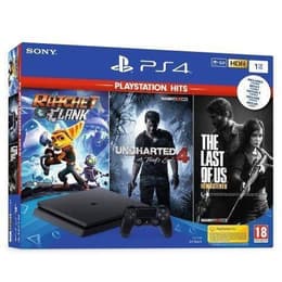 PlayStation 4 Slim 500GB - Musta + The Last of Us Remastered + Ratchet & Clank + Uncharted 4 A Thief's End