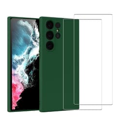 Kuori Galaxy S22 Ultra 5G ja 2 suojakalvo - Silikoni - Vihreä