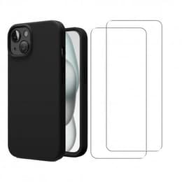 Kuori iPhone 15 ja 2 suojakalvo - Silikoni - Musta