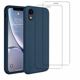 Kuori iPhone XR ja 2 suojakalvo - Silikoni - Sininen