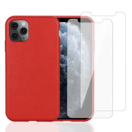 Kuori iPhone 11 Pro ja 2 suojakalvo - Luonnollinen materiaali - Punainen