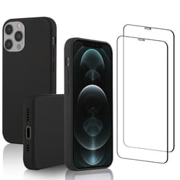 Kuori iPhone 12/iPhone 12 Pro ja 2 suojakalvo - Silikoni - Musta