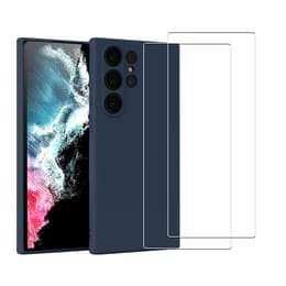Kuori Galaxy S22 Ultra 5G ja 2 suojakalvo - Silikoni - Sininen