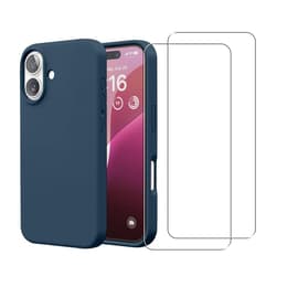 Kuori iPhone 16 ja 2 suojakalvo - Silikoni - Sininen