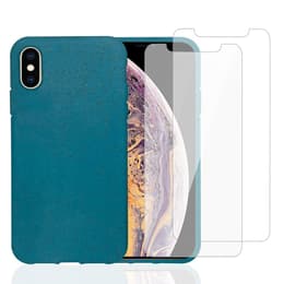 Kuori iPhone X/XS ja 2 suojakalvo - Luonnollinen materiaali - Sininen