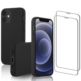 Kuori iPhone 12 mini ja 2 suojakalvo - Silikoni - Musta