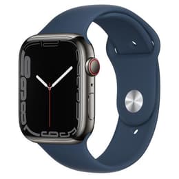 Apple Watch (Series 7) 2021 GPS 41 mm - Ruostumaton teräs Musta - Sport band Sininen