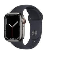 Apple Watch (Series 7) 2021 GPS + Cellular 41 mm - Ruostumaton teräs Harmaa - Sport band Musta