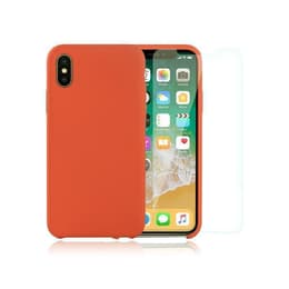 Kuori iPhone X/XS ja 2 suojakalvo - Silikoni - Oranssi