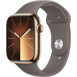 Apple Watch Series 9 (2023) GPS + Cellular 45 mm - Ruostumaton teräs Kulta - Sport band Bruin