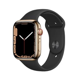 Apple Watch Series 7 (2021) GPS + Cellular 41 mm - Ruostumaton teräs Kulta - Sport band Musta