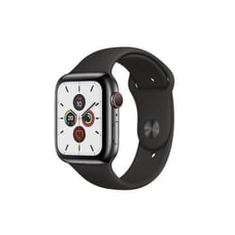 Apple Watch (Series 5) 2019 GPS + Cellular 44 mm - Ruostumaton teräs Hopea - Sport band Musta
