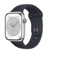 Apple Watch (Series 8) 2022 GPS + Cellular 45 mm - Ruostumaton teräs Hopea - Sport band Musta