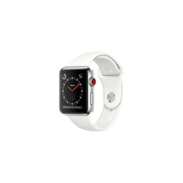 Apple Watch (Series 3) 2017 GPS + Cellular 38 mm - Ruostumaton teräs Hopea - Sport band Wit