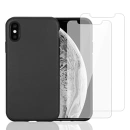 Kuori iPhone X/XS ja 2 suojakalvo - Luonnollinen materiaali - Musta