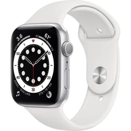 Apple Watch (Series 6) 2020 GPS 44 mm - Alumiini Hopea - Sport loop Wit