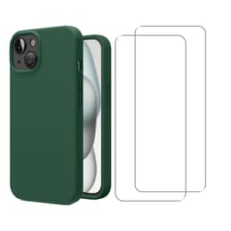 Kuori iPhone 15 ja 2 suojakalvo - Silikoni - Vihreä