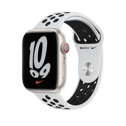 Apple Watch (Series 7) 2021 GPS + Cellular 41 mm - Alumiini Tähtivalkea - Nike Sport band Wit/Musta