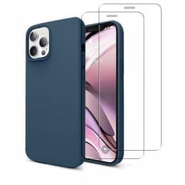 Kuori iPhone 12/iPhone 12 Pro ja 2 suojakalvo - Silikoni - Laivastonsininen