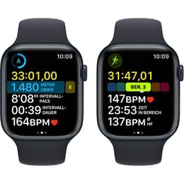 Apple Watch (Series 8) 2023 GPS + Cellular 45 mm - Alumiini Keskiyö - Sport band Musta