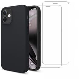 Kuori iPhone 12 mini ja 2 suojakalvo - Silikoni - Musta