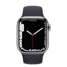 Apple Watch Series 7 (2021) GPS + Cellular 41 mm - Ruostumaton teräs Hopea - Sport band Musta