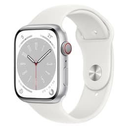 Apple Watch (Series 8) 2022 GPS + Cellular 45 mm - Alumiini Hopea - Sport band Wit