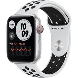 Apple Watch (Series 6) 2020 GPS 44 mm - Alumiini Hopea - Sport Nike Puhdas platina / Musta