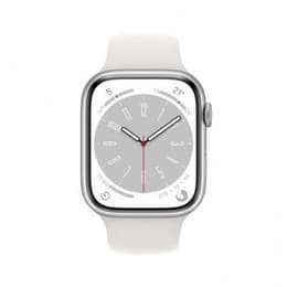 Apple Watch (Series 8) 2022 GPS 45 mm - Alumiini Hopea - Sport band Wit