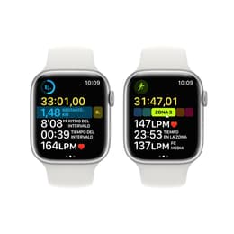 Apple Watch (Series 8) 2022 GPS 45 mm - Alumiini Hopea - Sport band Wit