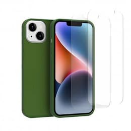 Kuori iPhone 14 ja 2 suojakalvo - Silikoni - Vihreä