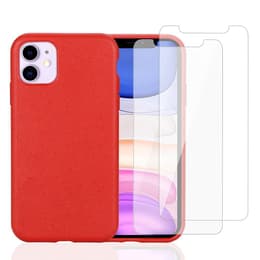 Kuori iPhone 11 ja 2 suojakalvo - Luonnollinen materiaali - Punainen