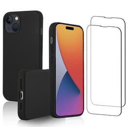 Kuori iPhone 15 Plus ja 2 suojakalvo - Silikoni - Musta