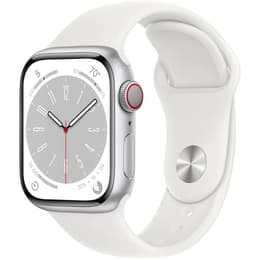 Apple Watch (Series 8) 2022 GPS + Cellular 41 mm - Alumiini Hopea - Sport band Wit