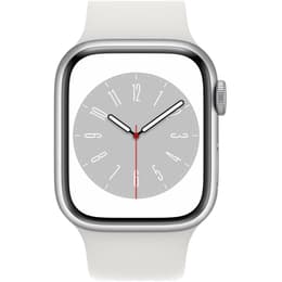 Apple Watch Series 8 (2022) GPS + Cellular 41 mm - Alumiini Hopea - Sport band Valkoinen